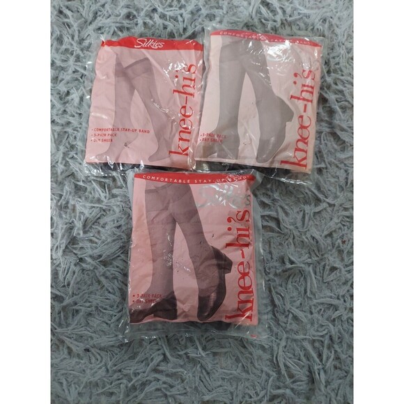 SILKIES 001006 3pair Knee Hi's One Size fits Most Off Black Made USA NOS Vintage - Picture 4 of 8